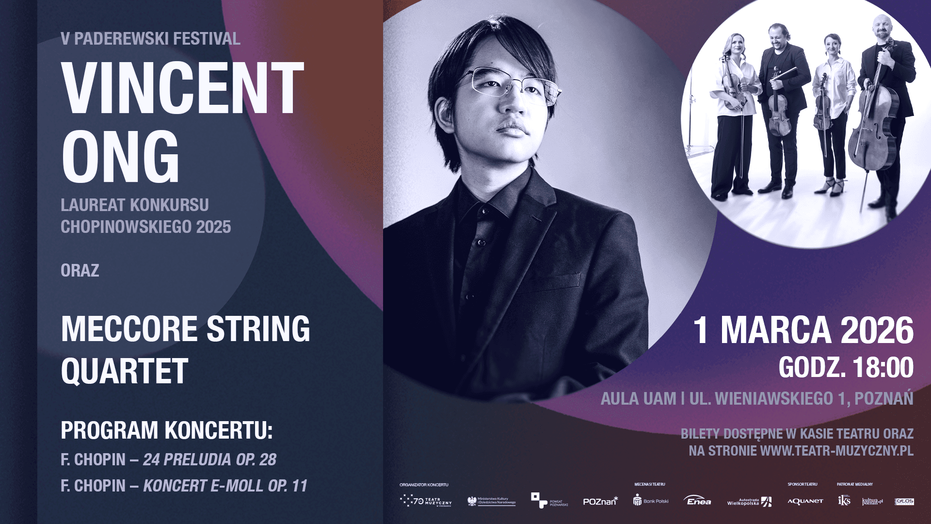 Koncert fortepianowy - VINCENT ONG i Meccore String Quartet